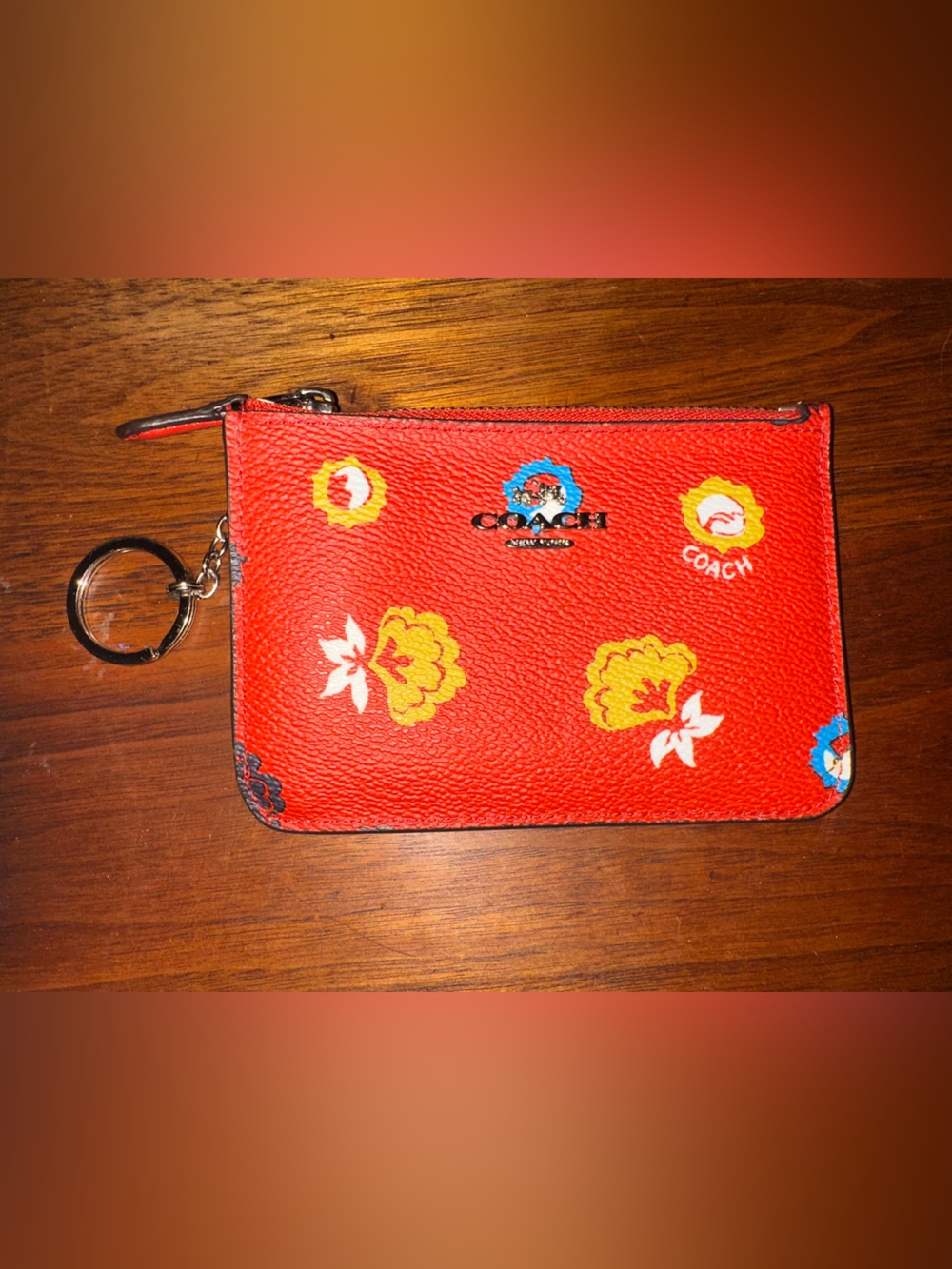 Coach Red Floral Zip Wristlet